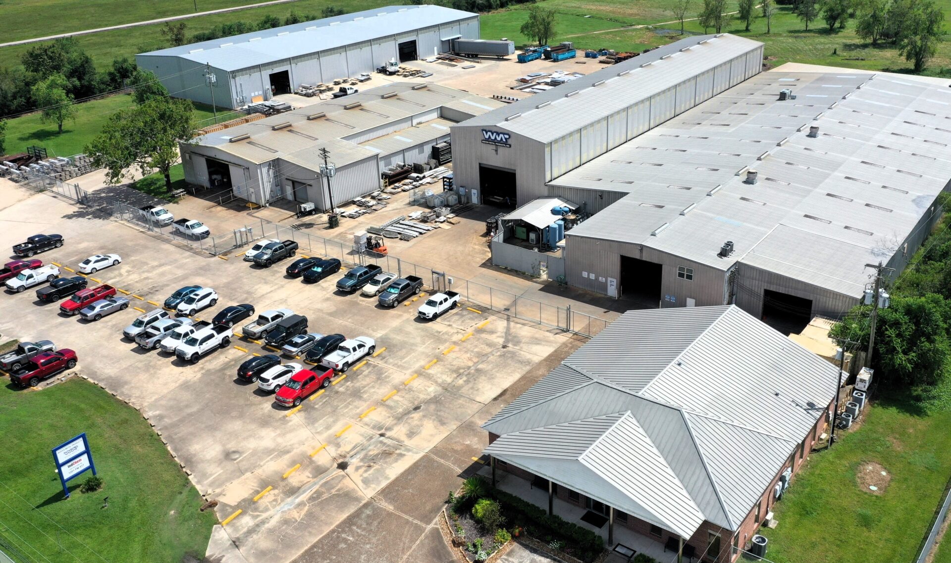 Aerial view of the Woven Metal Products manufacturing facility, warehouse, and main office.